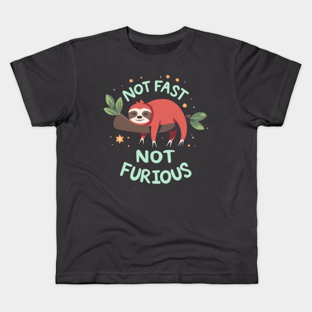 Not Fast Not Furious Funny Tree Sloth Design Kids T-Shirt by TF Brands